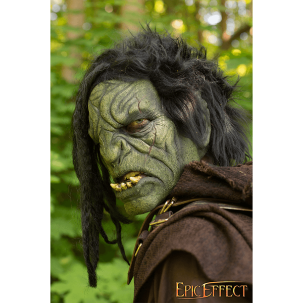 Green Brutal Orc Mask with Hair