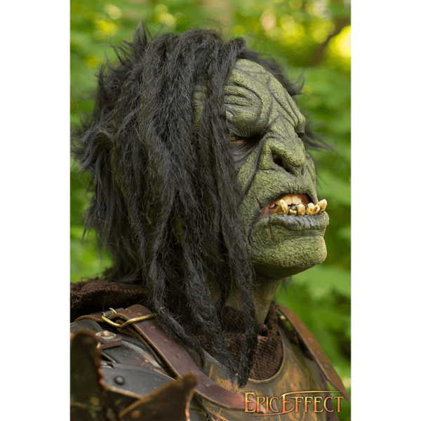 Green Brutal Orc Mask with Hair