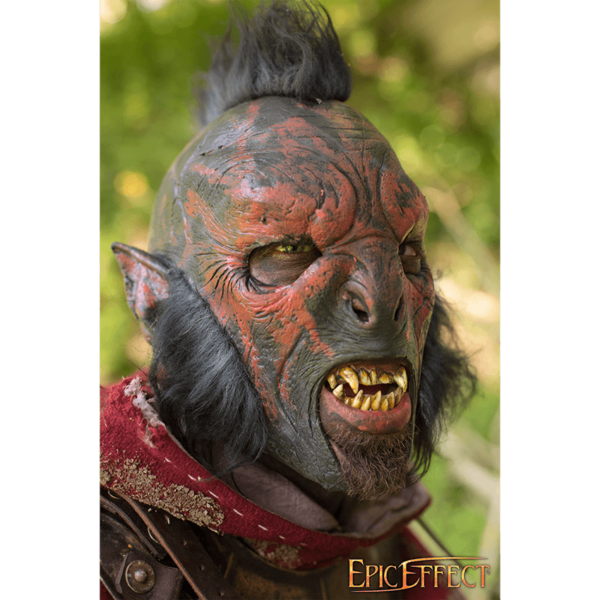 Red Carnal Orc Mask with Hair