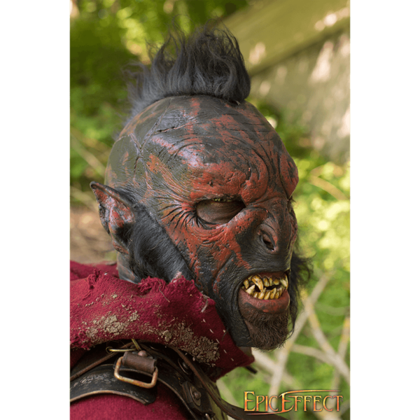 Red Carnal Orc Mask with Hair