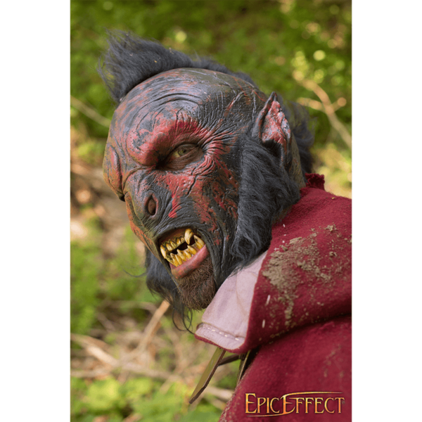 Red Carnal Orc Mask with Hair