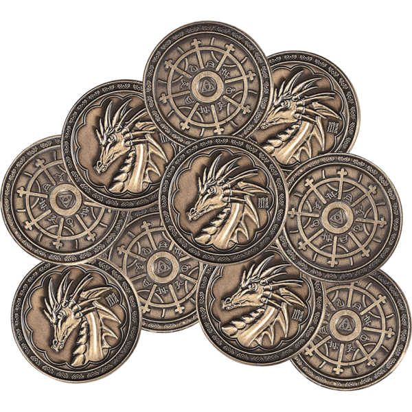 Set of 10 Gold Mage LARP Coins