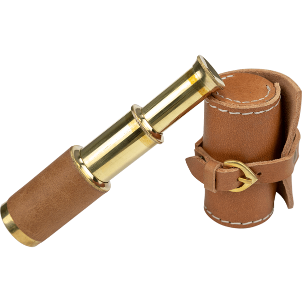 Brown Leather Wrapped Telescope with Pouch
