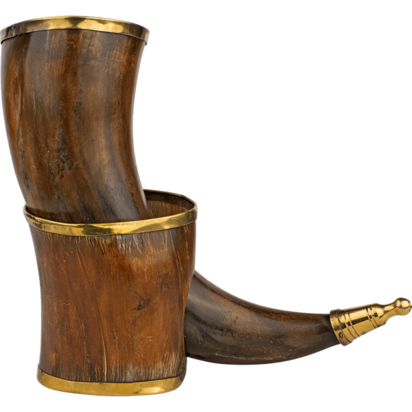 Brass Rim Drinking Horn with Horn Stand