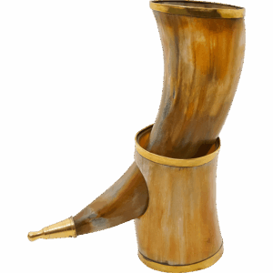 Brass Rim Drinking Horn with Horn Stand