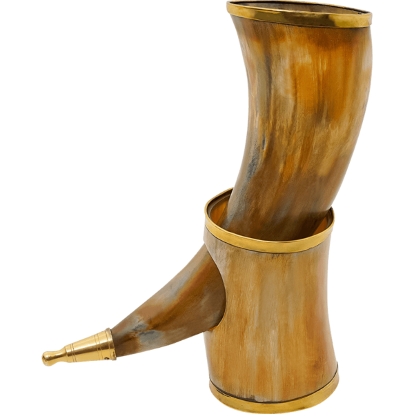 Brass Rim Drinking Horn with Horn Stand