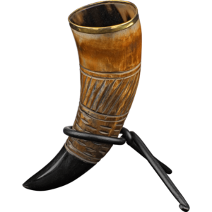 Carved Spiral Drinking Horn with Stand