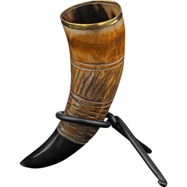 Carved Spiral Drinking Horn with Stand