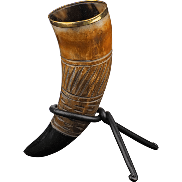 Carved Spiral Drinking Horn with Stand