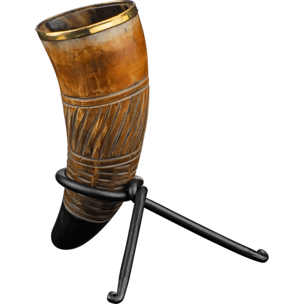 Carved Spiral Drinking Horn with Stand