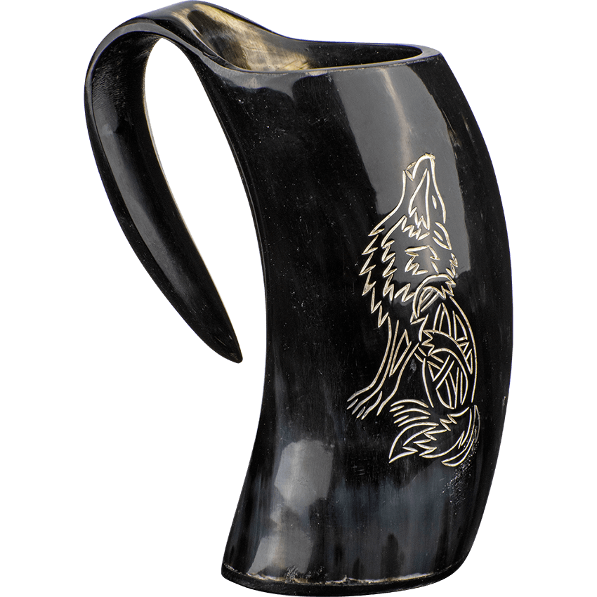 Antique mug Wolf Carved Drinking Horn Mug Lot Of 10 Pieces  Beer Wine Mug 