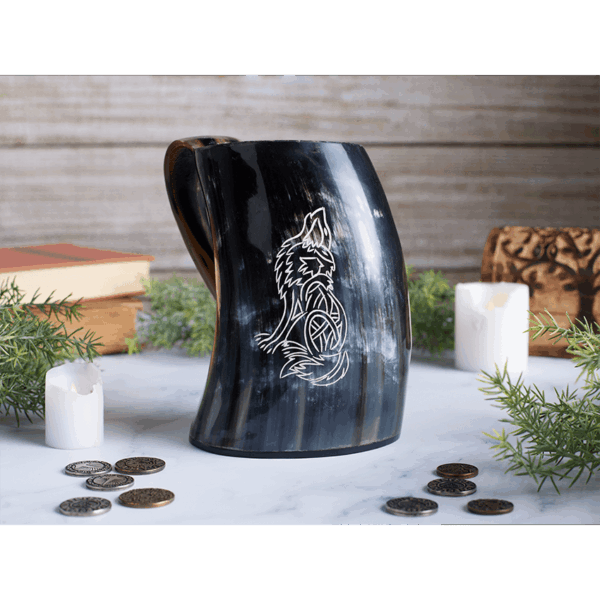 Howling Wolf Horn Tankard