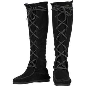 Suede Medieval High Boots - Black