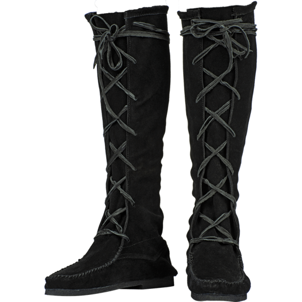 Suede Medieval High Boots - Black