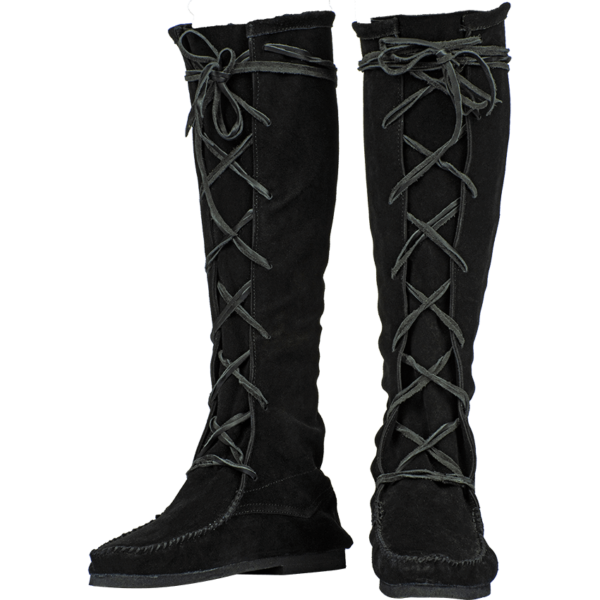 Suede Medieval High Boots - Black