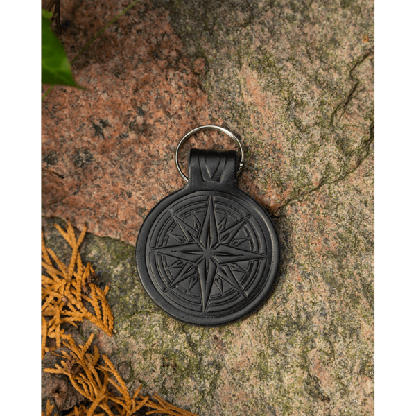 Compass Star Leather Key Chain