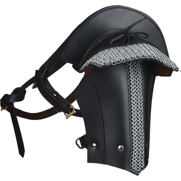 Single Leather Pauldron with Chainmail - Black