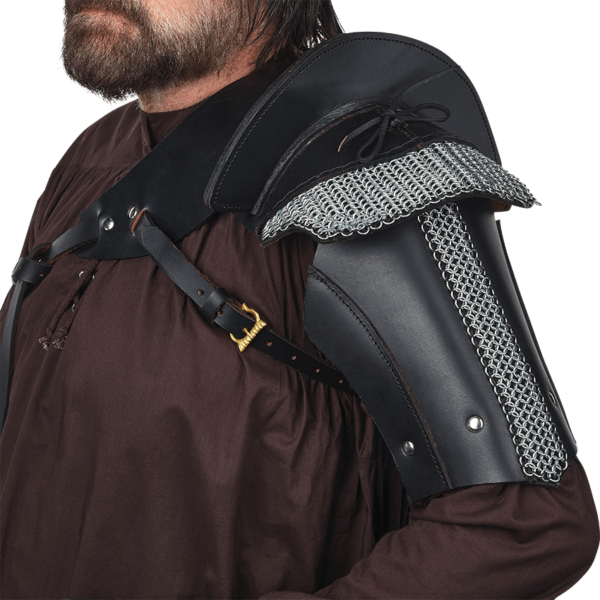 Single Leather Pauldron with Chainmail - Black