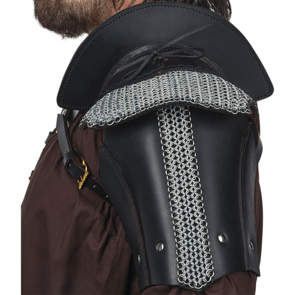 Single Leather Pauldron with Chainmail - Black