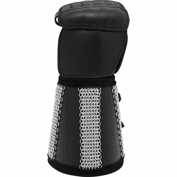 Leather Gauntlet with Chainmail Cuff - Black