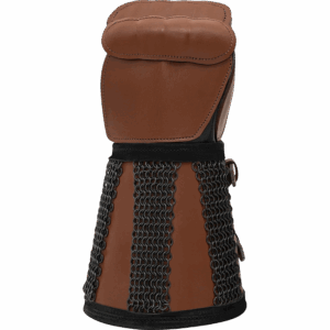 Leather Gauntlet with Chainmail Cuff - Brown