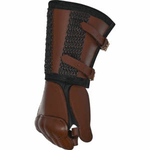 Leather Gauntlet with Chainmail Cuff - Brown