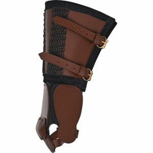 Leather Gauntlet with Chainmail Cuff - Brown