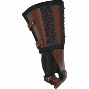Leather Gauntlet with Chainmail Cuff - Brown