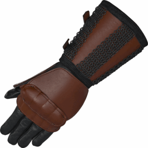 Leather Gauntlet with Chainmail Cuff - Brown