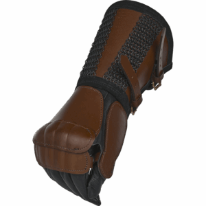 Leather Gauntlet with Chainmail Cuff - Brown