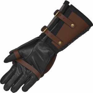 Leather Gauntlet with Chainmail Cuff - Brown