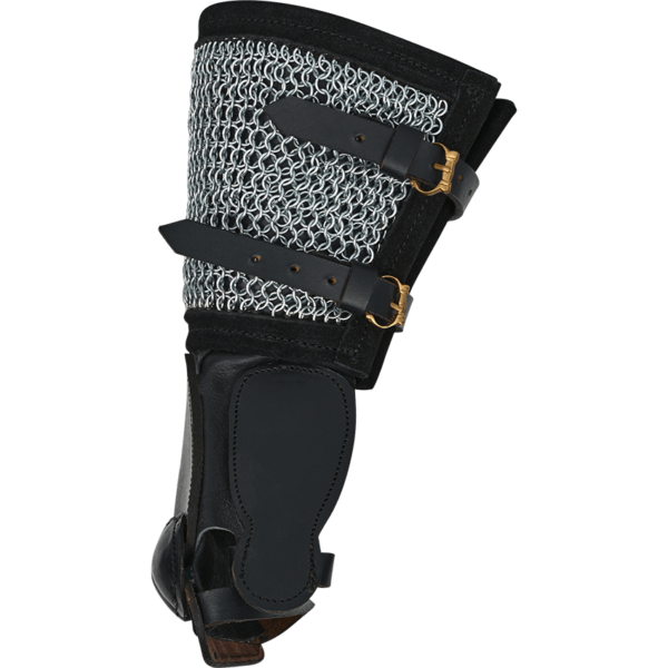 Leather Gauntlet With Chainmail - Black