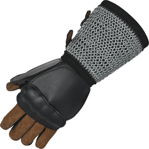 Leather Gauntlet With Chainmail - Black