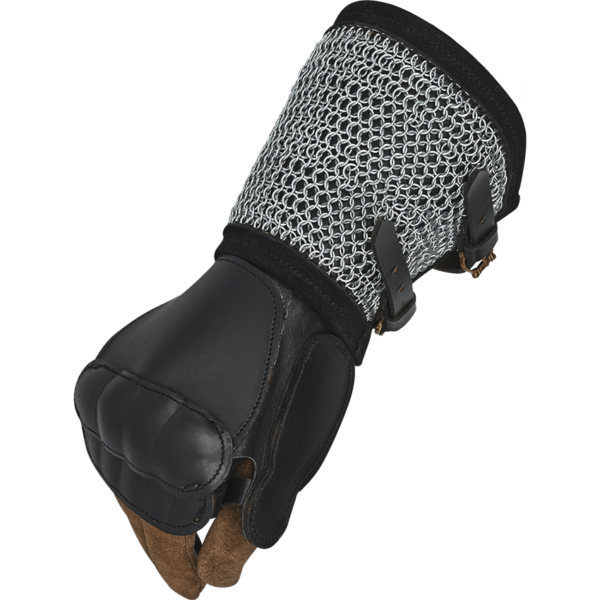 Leather Gauntlet With Chainmail - Black