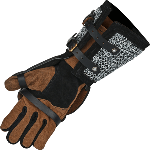 Leather Gauntlet With Chainmail - Black