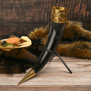 Viking Drinking Horn with Brass Trim