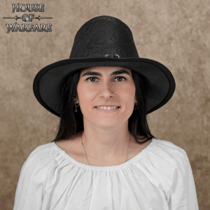 Handcrafted Embossed Leather Hat - Black