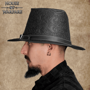 Handcrafted Embossed Leather Hat - Black