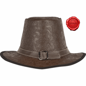 Handcrafted Embossed Leather Hat - Brown