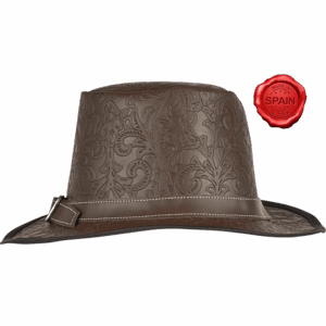 Handcrafted Embossed Leather Hat - Brown
