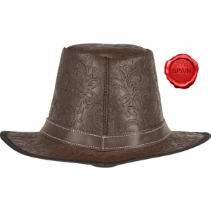 Handcrafted Embossed Leather Hat - Brown
