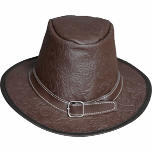 Handcrafted Embossed Leather Hat - Brown