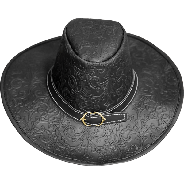 Embossed Leather Van Helsing Hat - Black