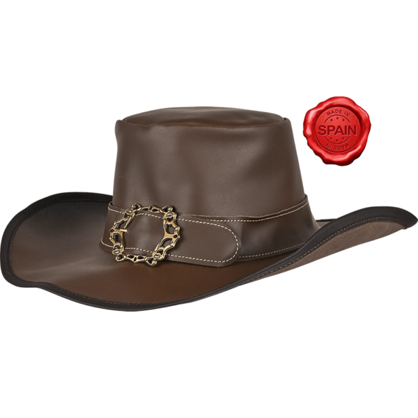 Leather Wide Brim Hat - Brown