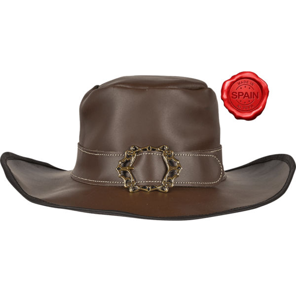 Leather Wide Brim Hat - Brown