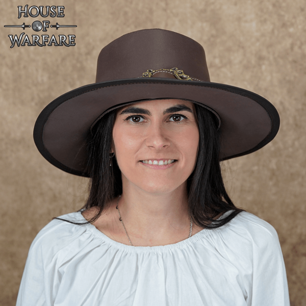 Leather Wide Brim Hat - Brown