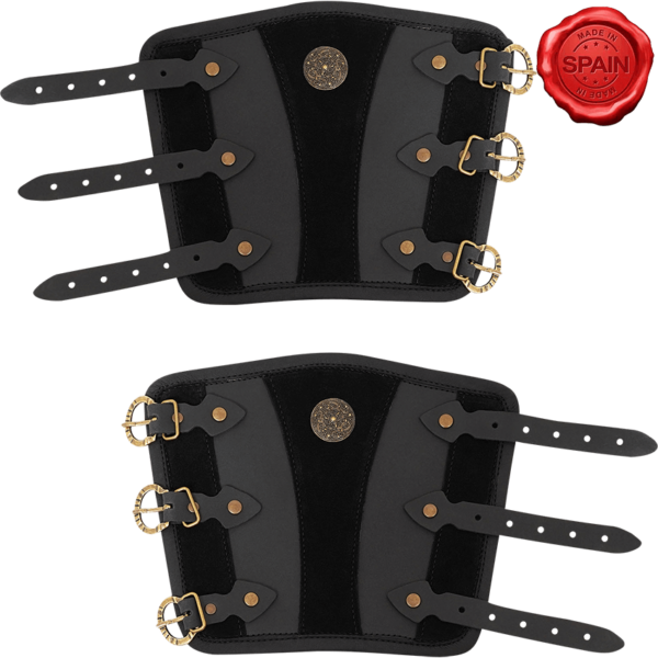 Viking Knot Leather Bracers - Black