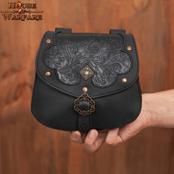 Medieval Fantasy Ranger Leather Belt Bag - Black