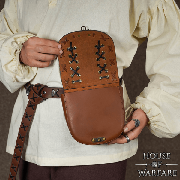 Laced Leather Medieval Belt Bag - Brown