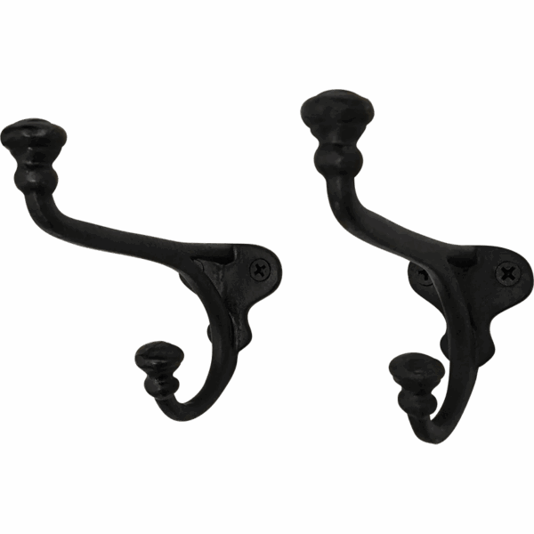 Rustic Cast Iron Wall Hooks - Set of 2